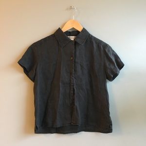 Black 100% Linen Boxy Modern Blouse